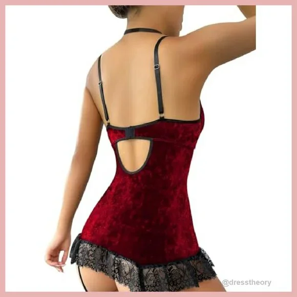 Sexy Lace Babydoll Corset Teddy Lingerie Set with Garter Belt - Picture 3 of 8